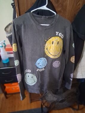 Long Sleeve Smiley Graphic Sweatshirt - Black with Pastel Smiles